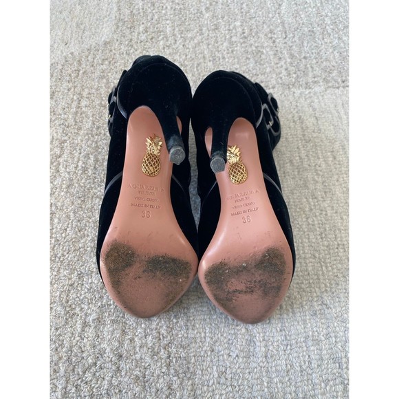 Aquazzura Elena Velvet Ankle Lace-Up Boots in Black Size 36 - Picture 9 of 11